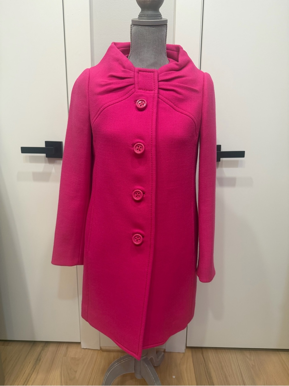 kate spade Fuchsia Bow-Collar Wool-Blend Coat